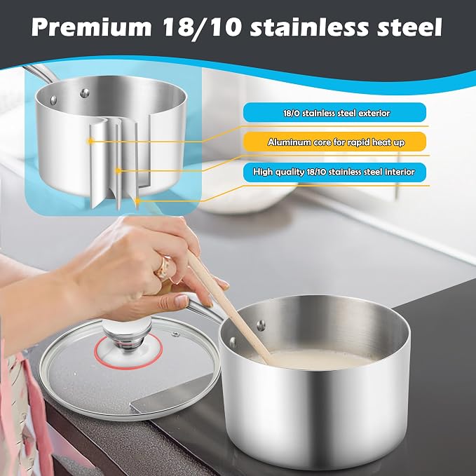 E-far 2-Quart Saucepan, Tri-Ply Stainless Steel Sauce Pan - Image 4