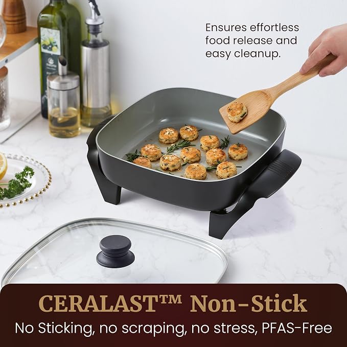 Elite Gourmet 12" x 12" x 3" Ceralast™ PFAS Free Ceramic Electric Skillet - Image 5