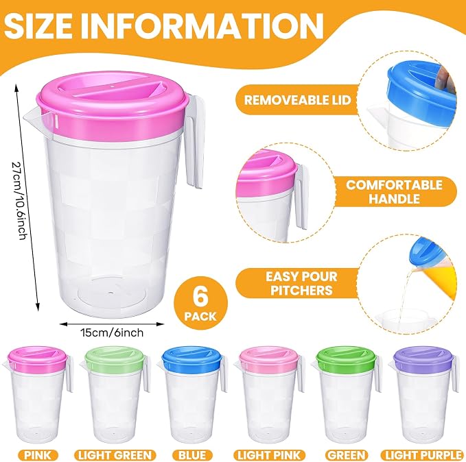 Honeydak 6 Pcs 70 Oz Round Clear Plastic Pitcher - Image 2