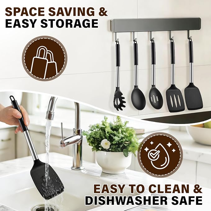 5Pcs Silicone Cooking Utensils Set, Heat Resistant Kitchen Tools Include - Image 7