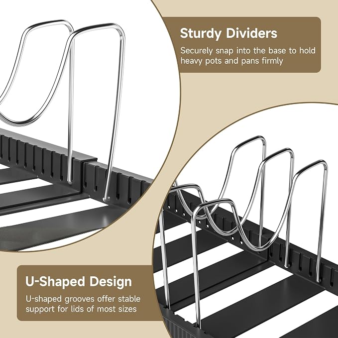 MUDEELA Pot Lid Organizer Rack for Cabinet, Expandable Pots and Pans Organizer - Image 6