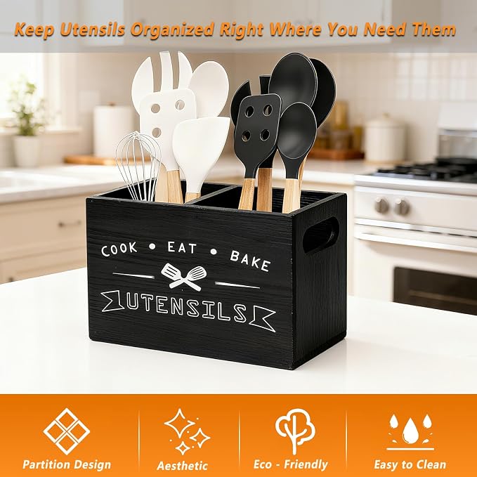 Small and Durable Wood Kitchen Utensil Holder - Image 2