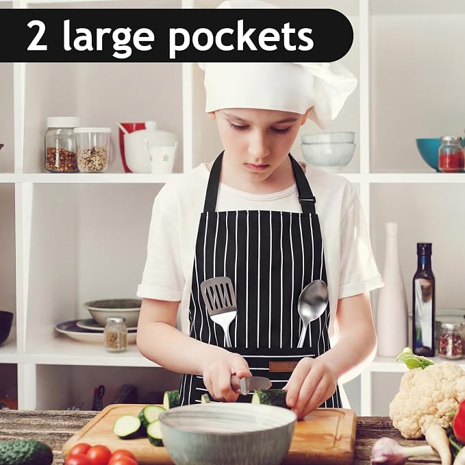 2 Pack Stripes Kids Apron, Kids Cooking Aprons - Image 3