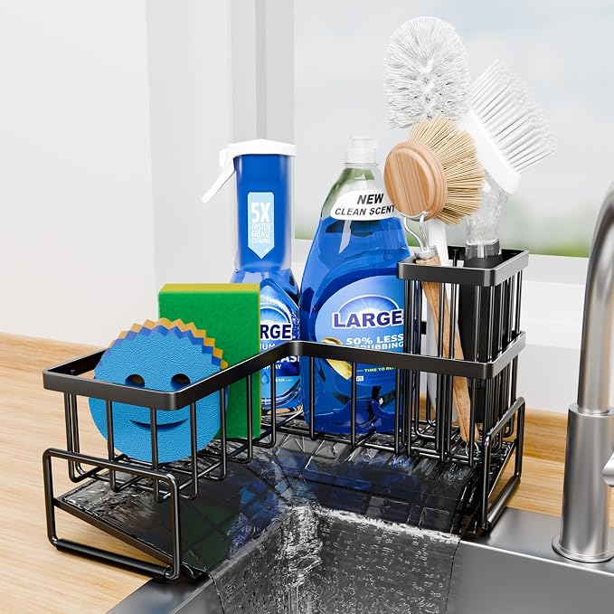Fikoksol Large Sponge Holder for Kitchen Sink, 90-Degree Sink Caddy Organizer by HOMEACCESSORIES