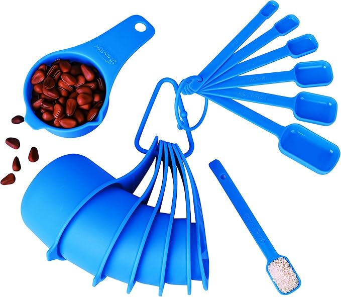 Blue Measuring Cups and Spoons Set 15, 7 Plastic Measuring Cup Set, 7 Spice - Image 6
