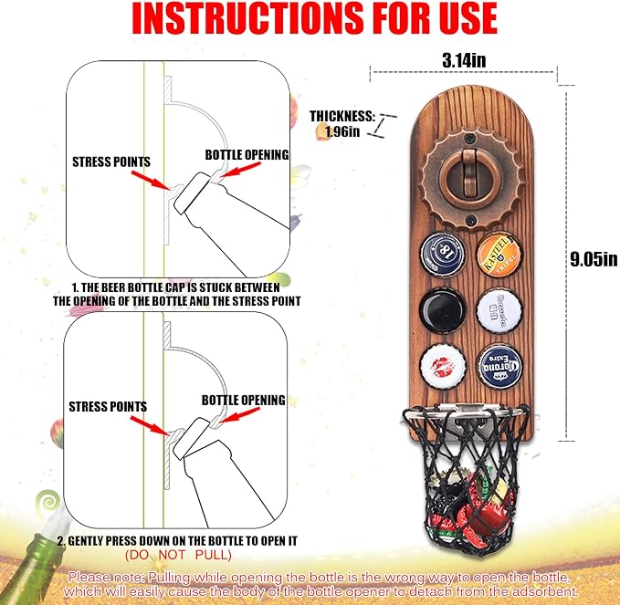 Magnetic Bottle Openers with Catcher, Wall Mounted Wooden Beer Bottle Opener - Image 3