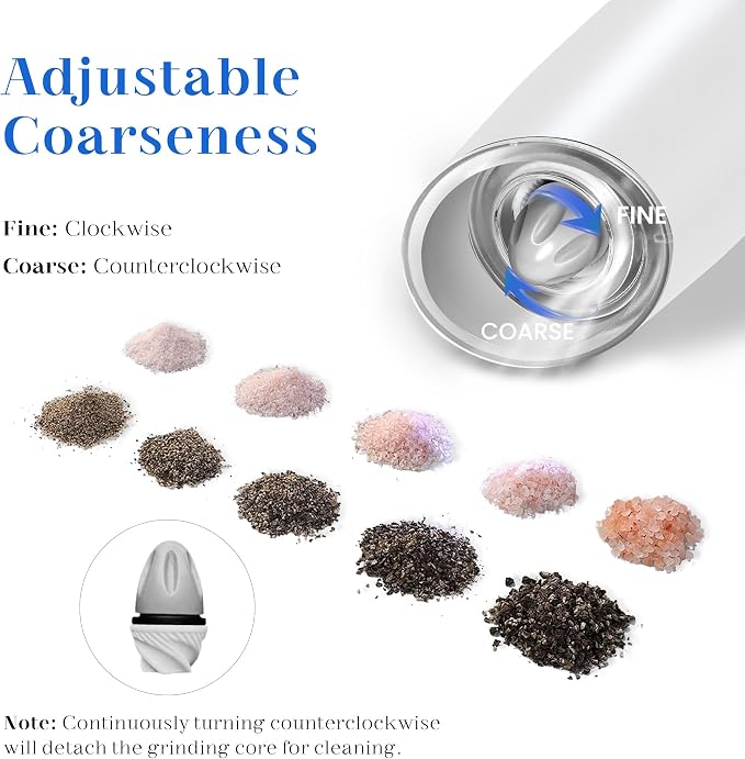 UNNEES Rechargeable Electric Salt and Pepper Grinder Set, Gravity Activated - Image 5