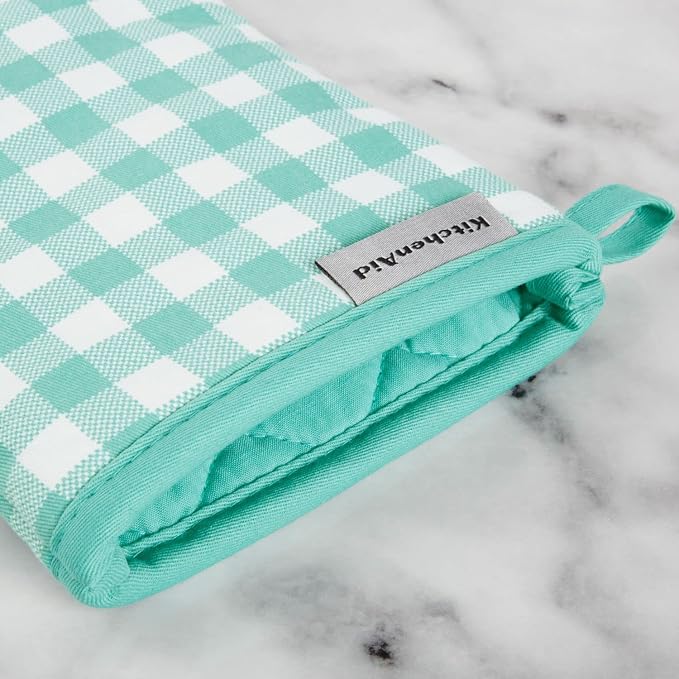 KitchenAid Gingham Oven Mitt 2-Pack Set, Aqua Sky - Image 3