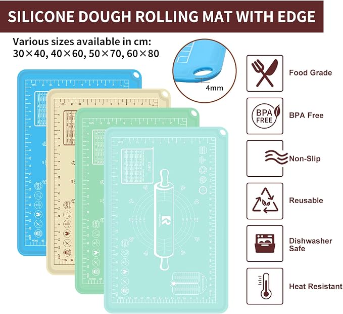 Silicone Baking Mat 20"L x 28"W, Extra Thick Dough Rolling Pad - Image 2