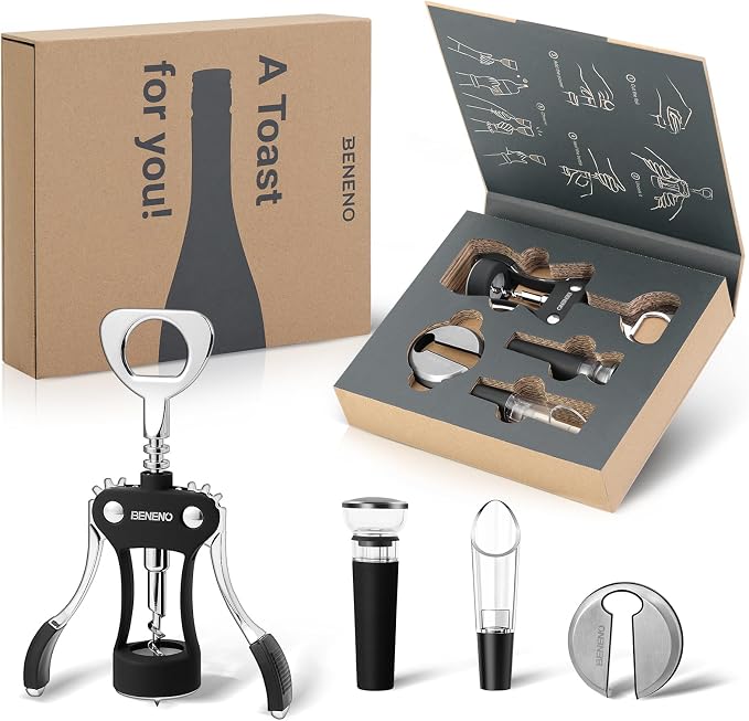 Beneno Multifunctional Wine Bottle Opener Gift Wing Corkscrew, Foil Cutter by Beneno
