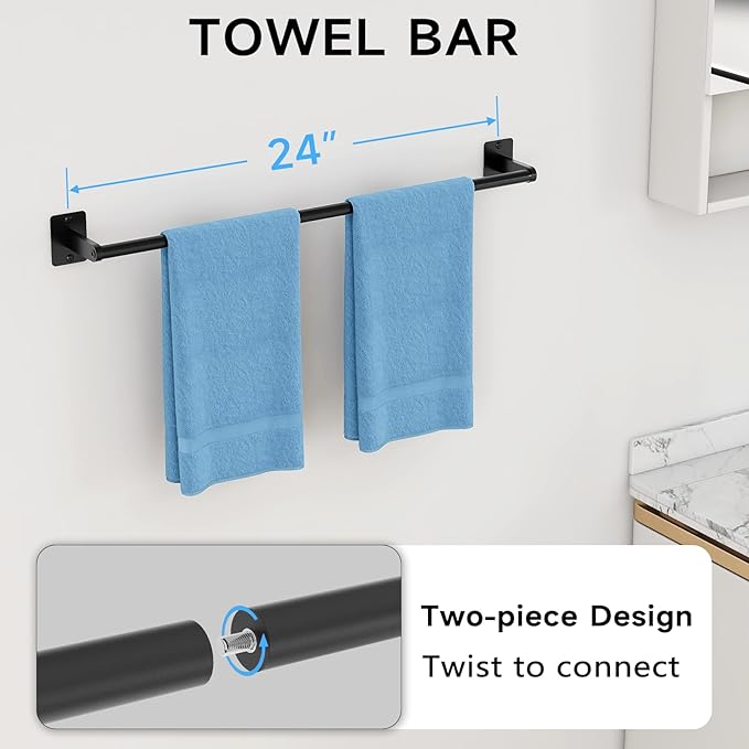 Matte Black Bathroom Accessories Set, KLJKPA 4 Pieces Bathroom Hardware Set - Image 2