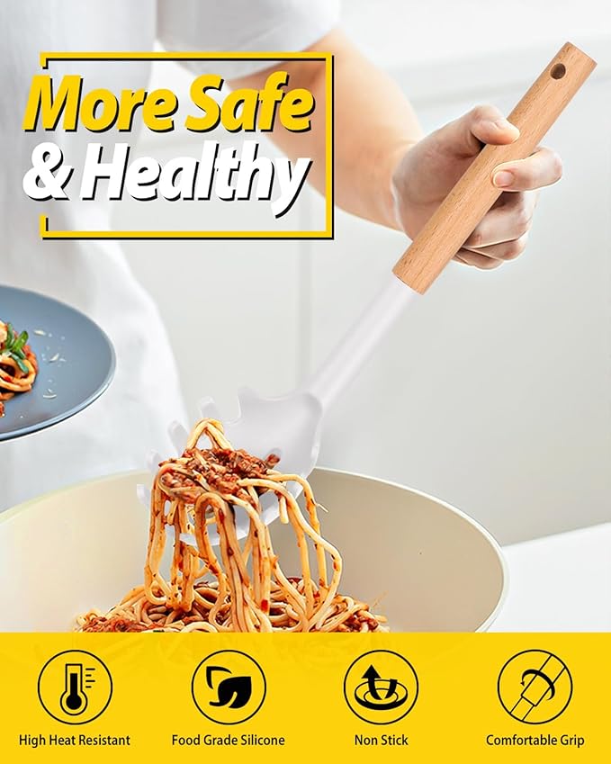 Silicone Pasta Fork and Ladle Spoon Set - Image 3