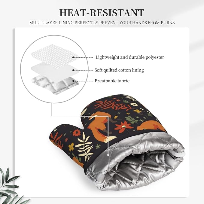 Fox Silicone Oven Mitts Pan Mats Set of 2, Heat Resistant Gloves Potholder - Image 4