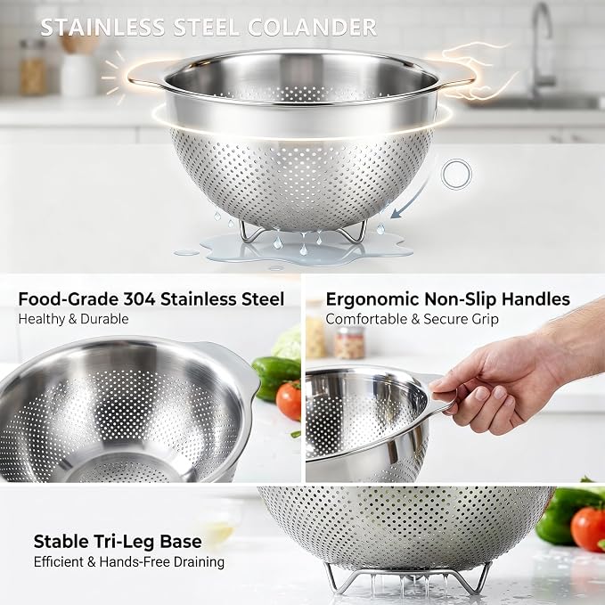 18/8 Stainless Steel Colander for Kitchen - Image 7