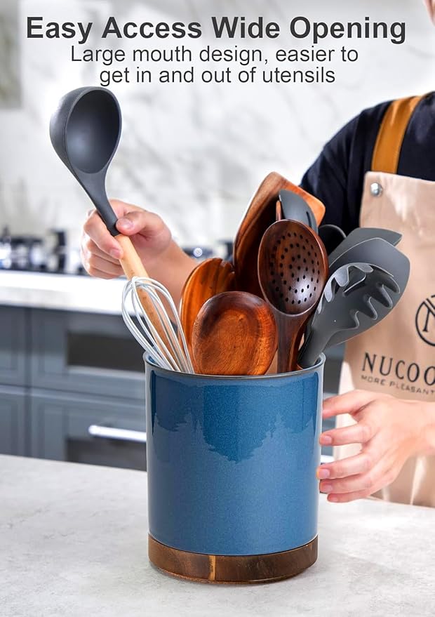 Nucookery 360°Rotating Utensil Holder, 7.2" Large Utensil Crock, Farmhouse - Image 3