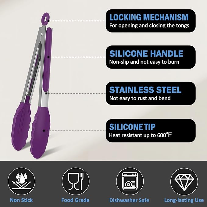 Tongs for Cooking, 600ºF High Heat-Resistant Stainless Steel Kitchen Tongs - Image 4