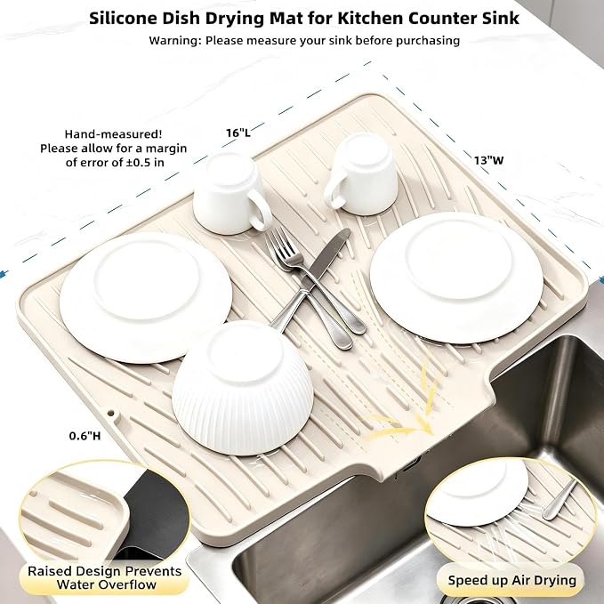 Silicone Dish Drying Mat for Kitchen Counter Sink, Non-Slip dish drying Pad - Image 2