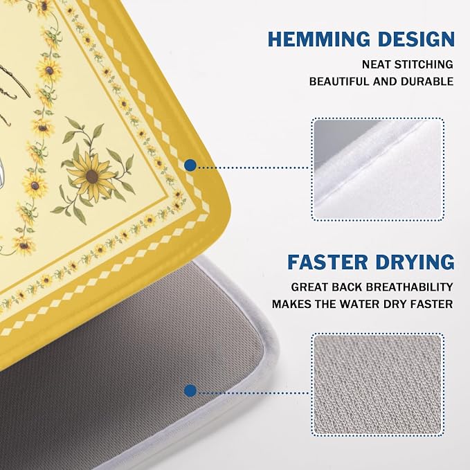 Giwawa Sunflower Bee Dish Drying Mat, Summer Rustic Sunshine Floral Dish - Image 4