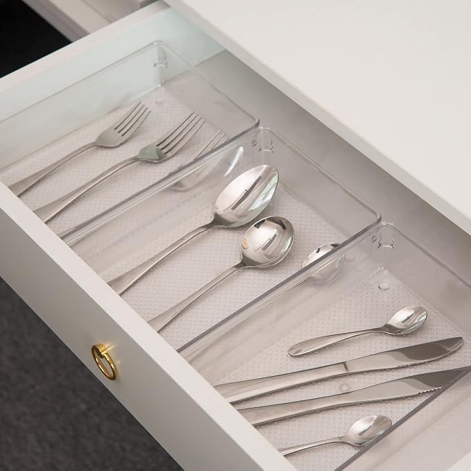 5 Pack Clear Plastic Drawer Organizer Tray Cutlery Utensil Makeups Drawer - Image 6