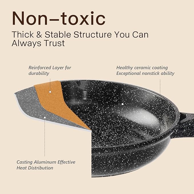 Pots and Pans Set Nonstick 22 Pcs, Ceramic cookware set Non-Toxic Coating Inky - Image 4