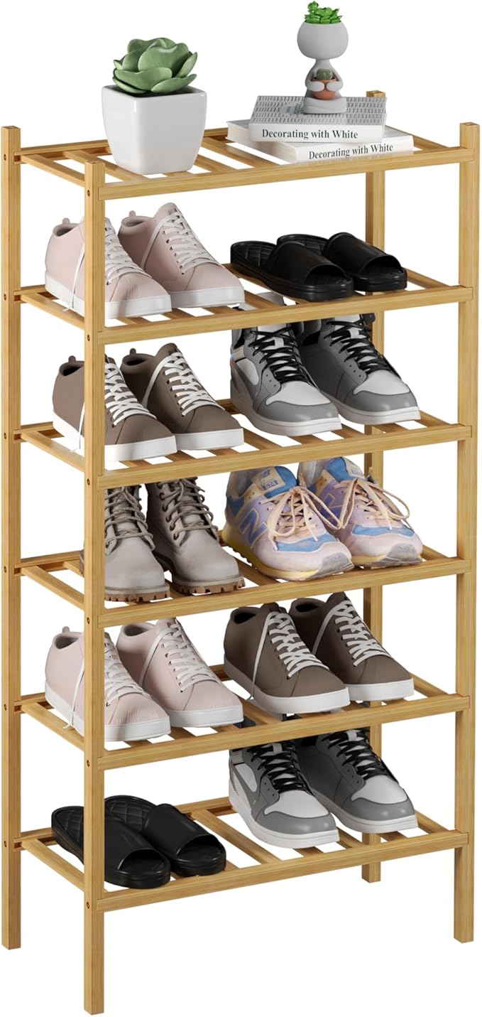 ROMGUAR CRAFT 6-Tier Bamboo Small Shoe Rack, Free Standing Wood Shoe Shelf by ROMGUAR+CRAFT
