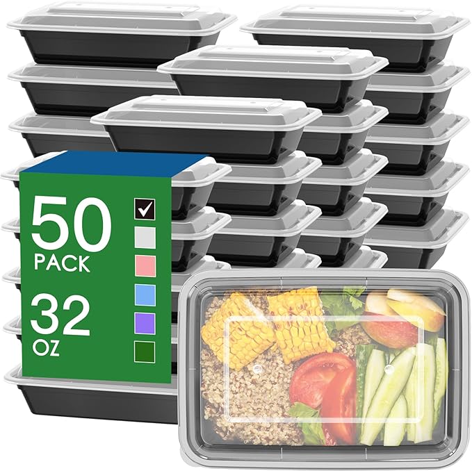 50 Pack 32 oz Meal Prep Containers Reusable by Dealusy