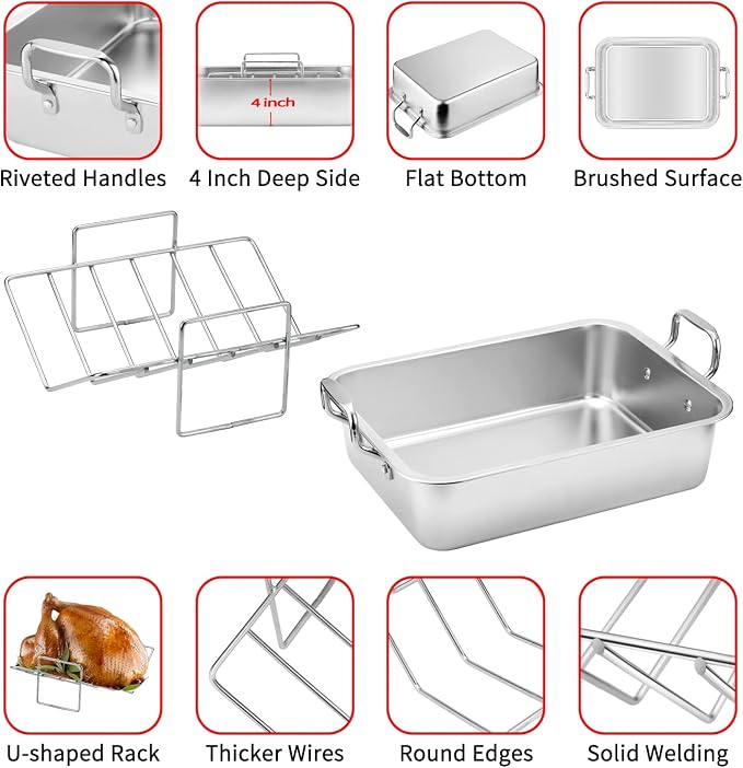 15 Inch Stainless Steel Roasting Pan - Image 4