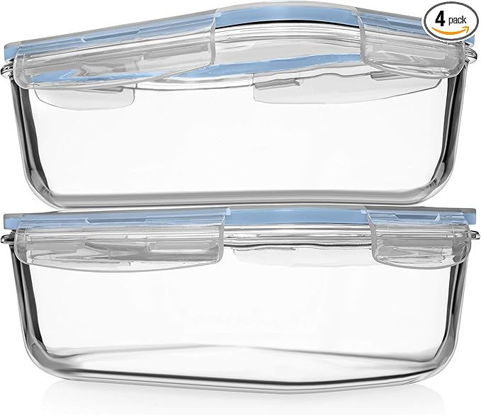 Razab 4 PC 1860ml / 63 Oz / 8 Cups Large Glass Food Storage Containers by RazabHomeGoods
