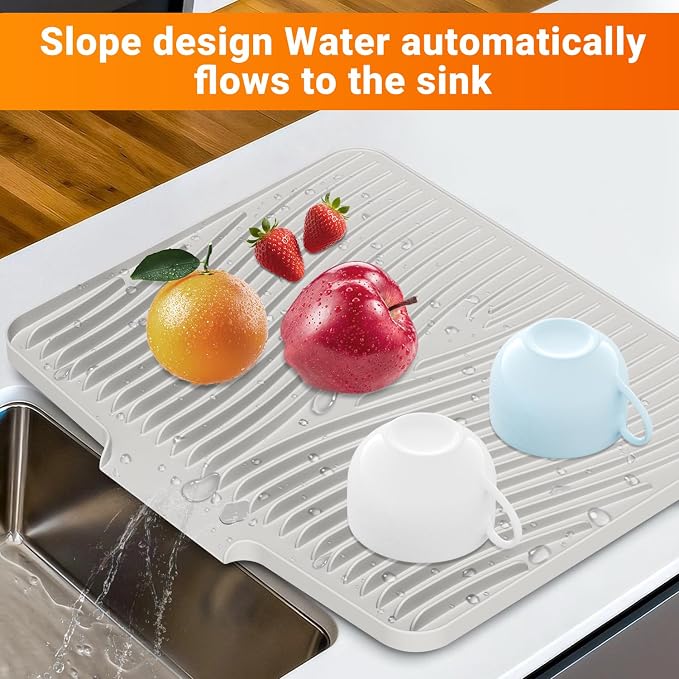 Silicone Dish Drying Mat for Kitchen Counter, Dish Drying Pad, Non-Slip Drain - Image 3