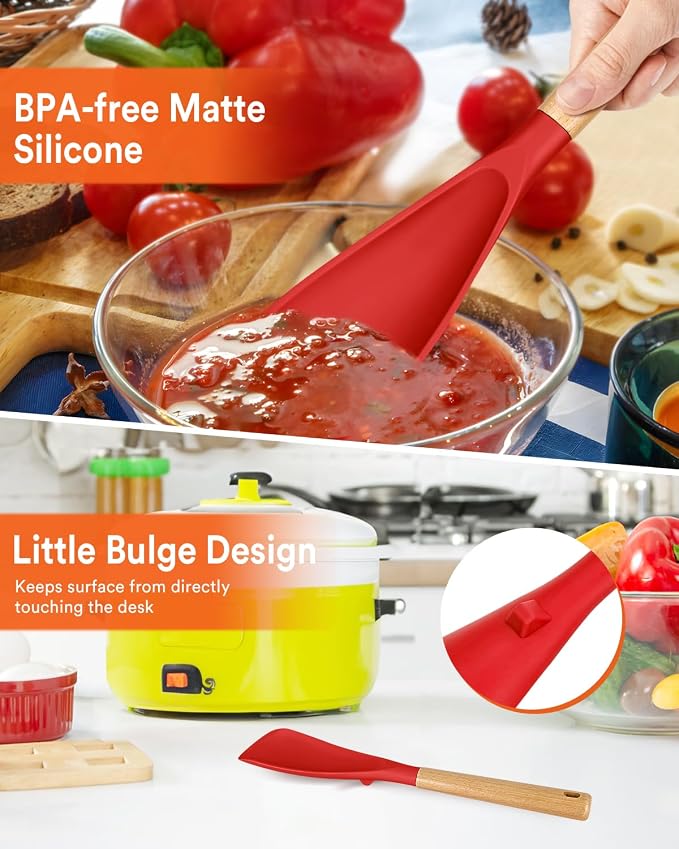 Cooking Spoon for Nonstick Cookwares, Wood Handle Spoon for Mixing, and Scrape - Image 5