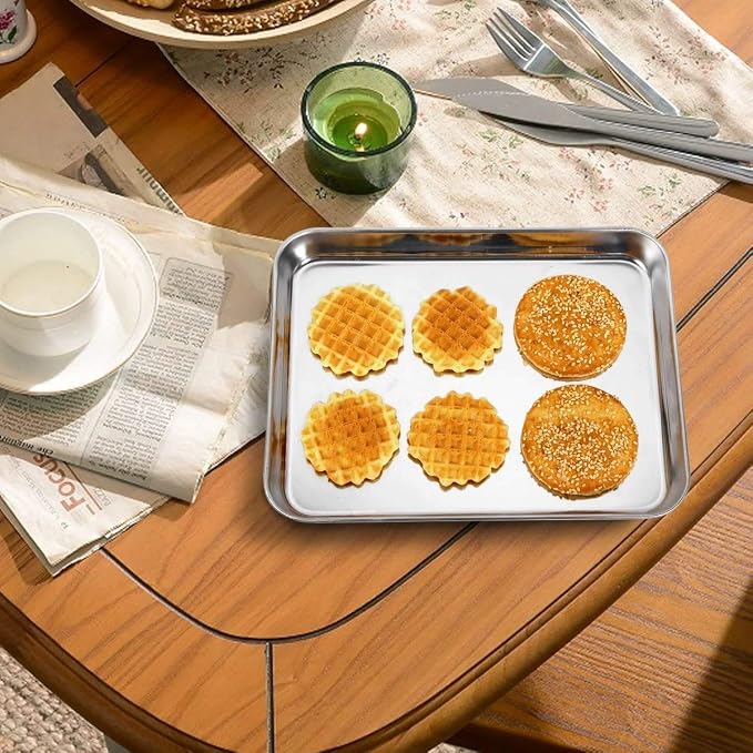 Baking Sheets 2 Pieces, Bastwe Stainless Steel Baking Pan Tray Cookie Sheet - Image 4