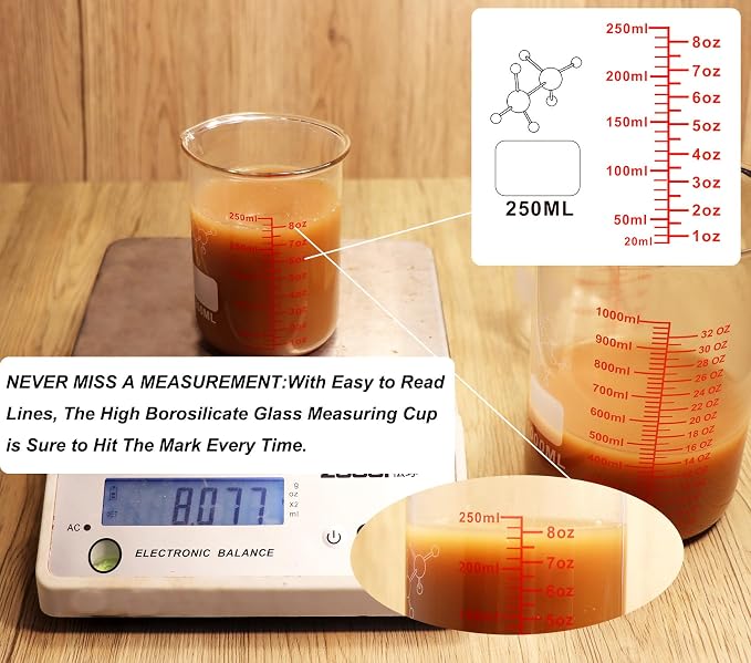 High Borosilicate Glass Measuring Cup Set-V-Shaped Spout，Includes 250ml - Image 3
