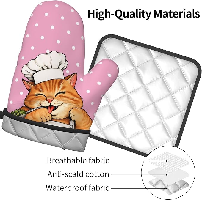Cat Oven Mitts - Pink Oven Mitts and Pot Holders Sets of 2 Cute Kitten Cooker - Image 4