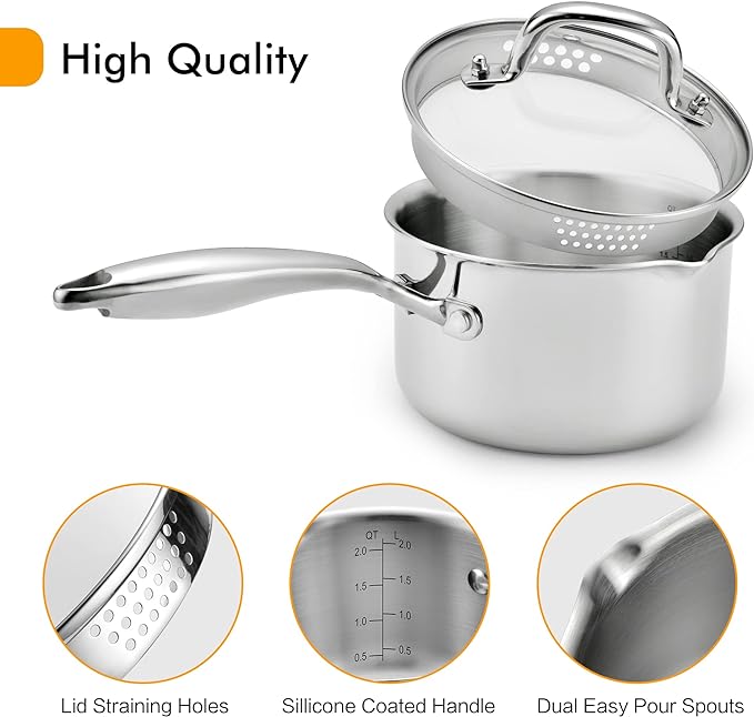 Stainless Steel Saucepan with Tempered Glass Lid, 2.5 Quart Multipurpose - Image 3