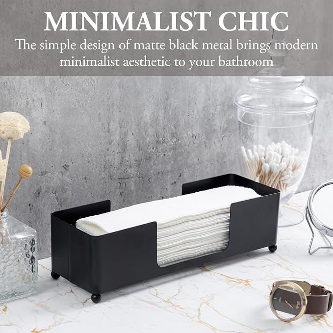 MyGift Modern Matte Black Metal Tabletop Folded Paper Hand Towel Holder - Image 3