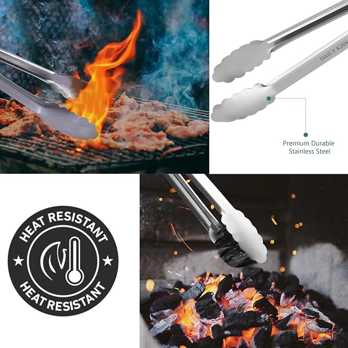 Grill Tongs, 17 Inch Extra Long BBQ Tongs, Premium Stainless Steel Metal Tongs - Image 3