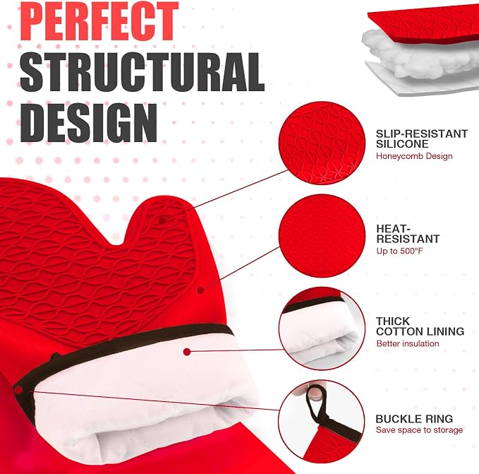 Silicone Oven Mitts, Heat Resistant 2PCS Oven Mitts - Image 3