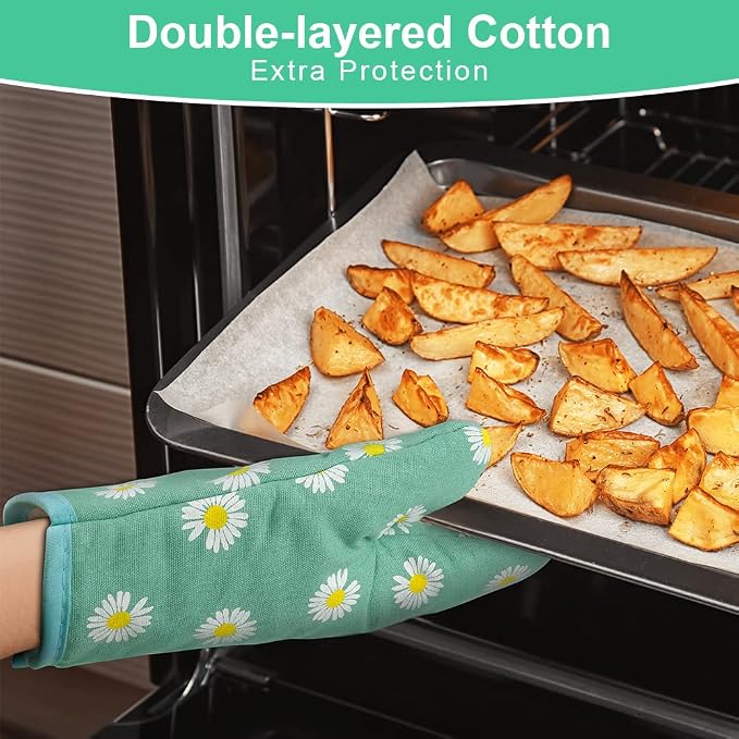 AUAUY Oven Mitts and Potholders, BBQ Gloves Heat Resistant, 1 Pair Oven Mitts - Image 3