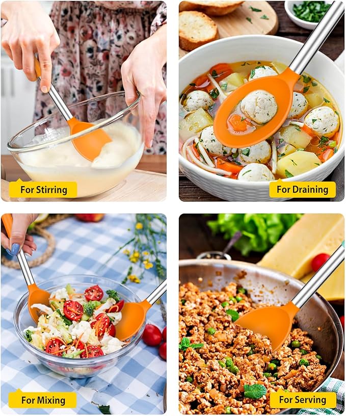 Pack of 2 Large Silicone Cooking Spoons, Non Stick Solid Basting Spoon - Image 3