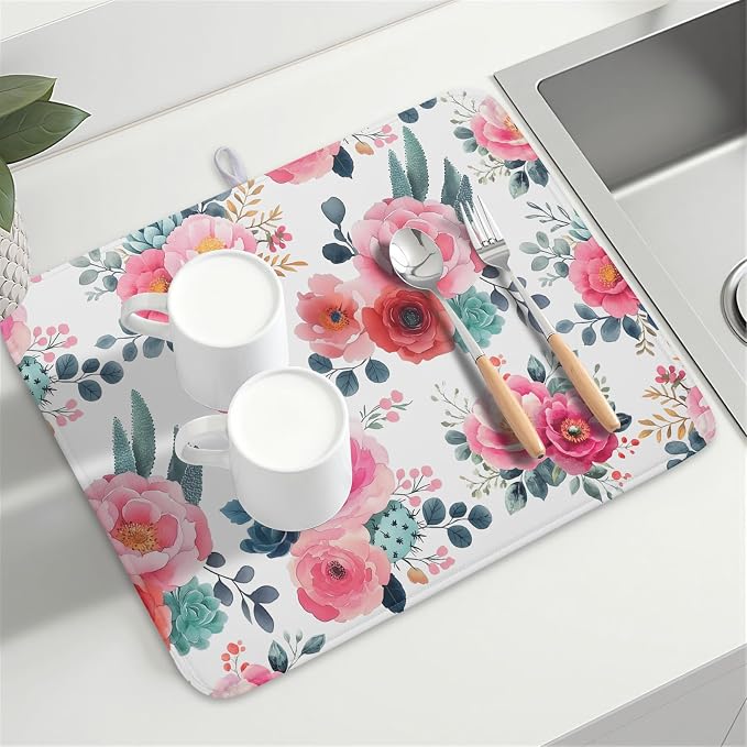Spring Floral Dish Drying Mat for Kitchen Counter Spring Summer Flowers Kitchen - Image 8