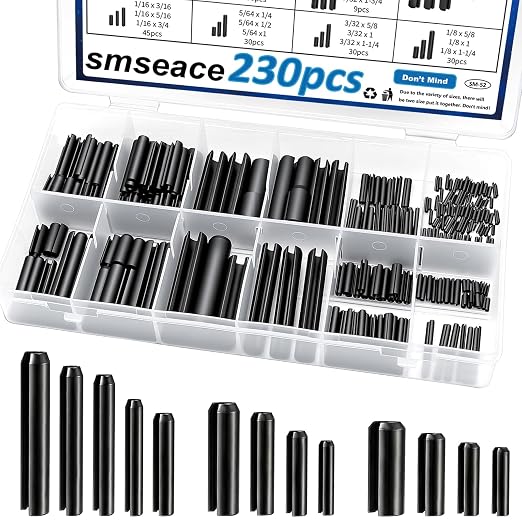 230Pcs Roll Pin Set SAE 1/16 5/64 3/32 1/8 5/32 3/16 7/32 1/4 5/16 3/8 Inch by Seept