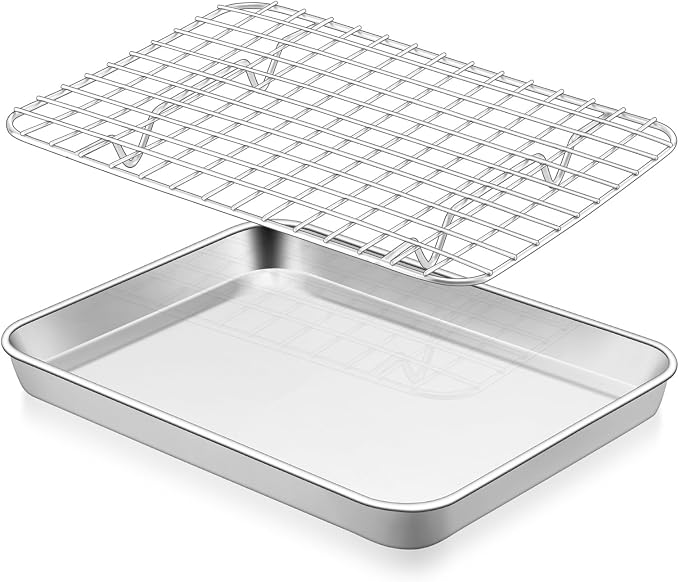 E-far Baking Sheet with Rack Set, 9.5” x 7.3” Stainless Steel Cookie Sheet by E-far