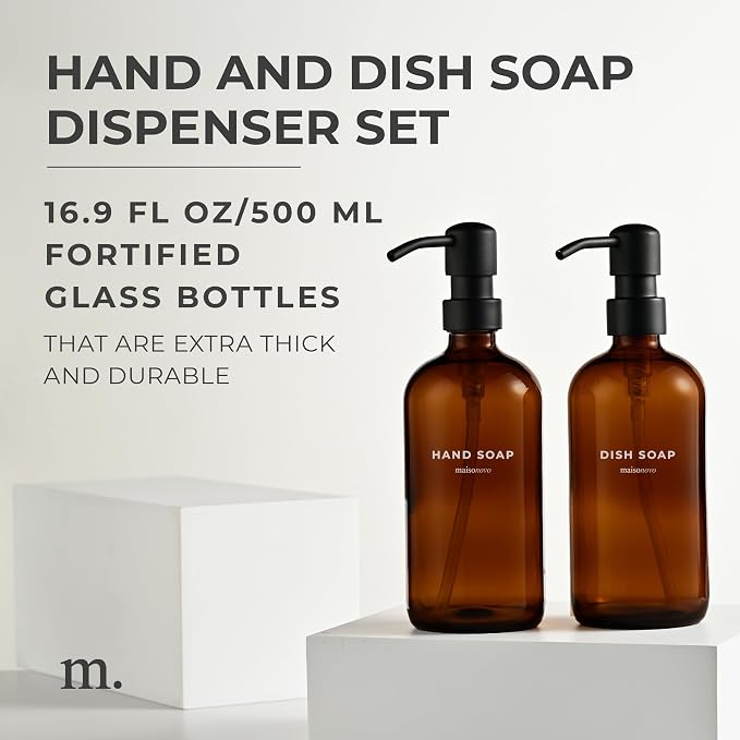 MaisoNovo Soap Dispenser 2-Piece Set | 16.9oz Amber Bottles - Image 2