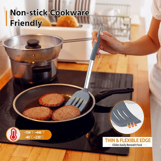 Cooking Utensils Set of 4, E-far Silicone Kitchen Utensils - Image 6