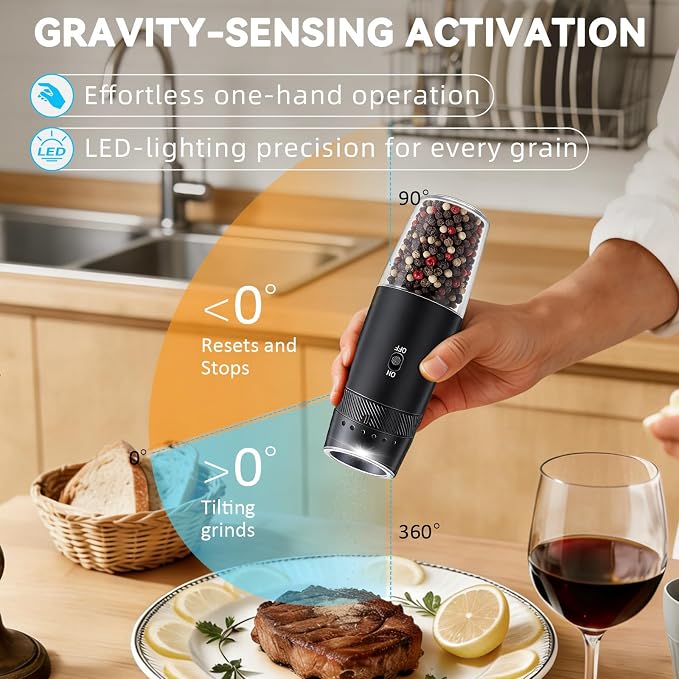 Gravity Electric Salt and Pepper Grinder Set Rechargeable Automatic Shakers - Image 3