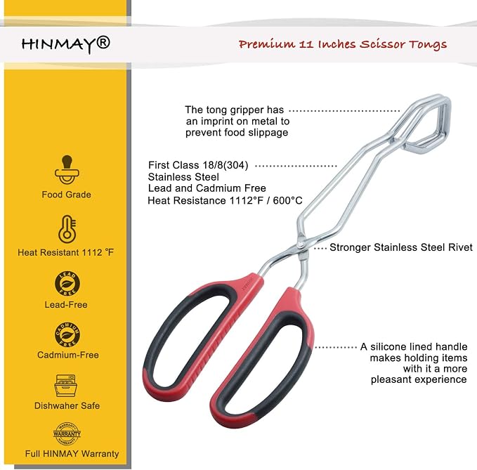 HINMAY Stainless Steel Scissor Tongs 11-Inch Heavy Duty Grilling Tongs - Image 2