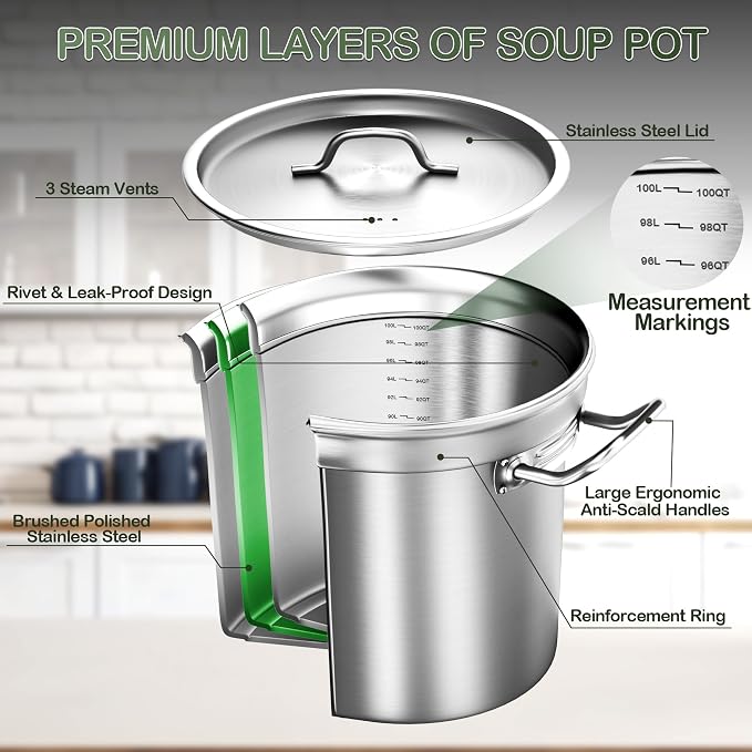 Stainless Steel Stock Pot, 100 QT Large Stock Pot - Image 5