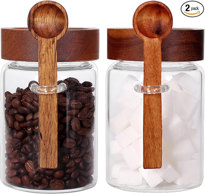 SAIOOL Sugar Jar with Lid and Spoon Set of 2, 16 OZ Tea Canisters by SAIOOL
