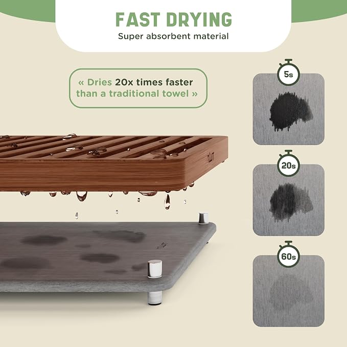NIUM Stone Drying Mat for Kitchen Counter & Bamboo Rack - Image 3