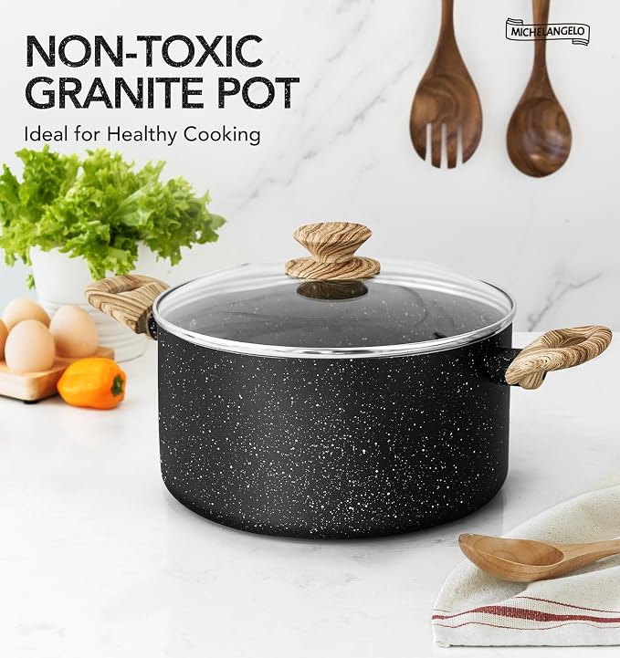 MICHELANGELO Stock Pot with Lid, 5 Quart Cooking Pot Nonstick, Granite Soup - Image 2